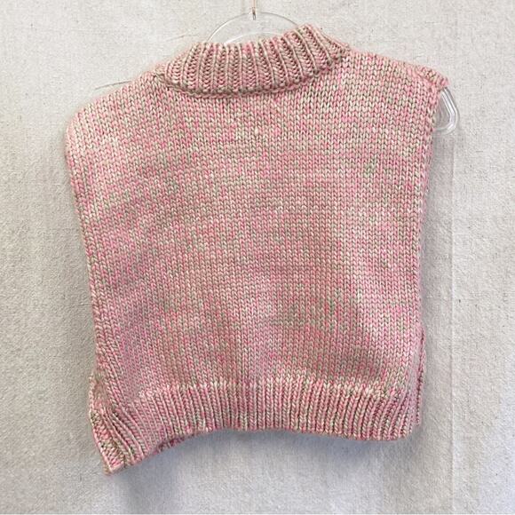 Urban Outfitters pink/tan mock neck boxy sleeveless pom pom  sweater NWT Small - Picture 10 of 14